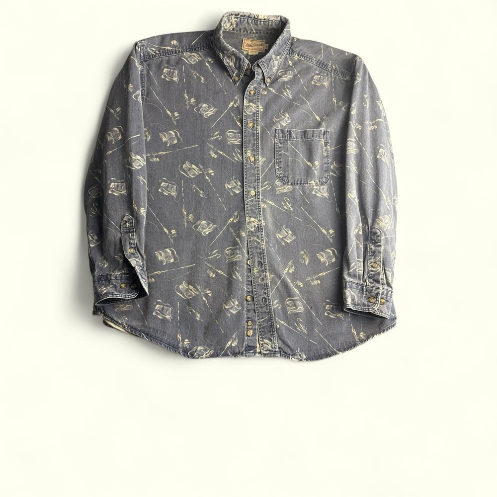 VTG Woolrich Made in USA Y2K 100% Cotton Blue Shirt long sleeve Button downSzXL